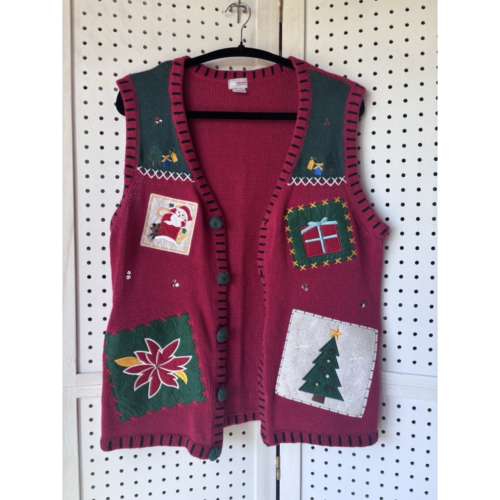 Holiday Editions Button Front Holiday Christmas Vest Sweater Women's M
